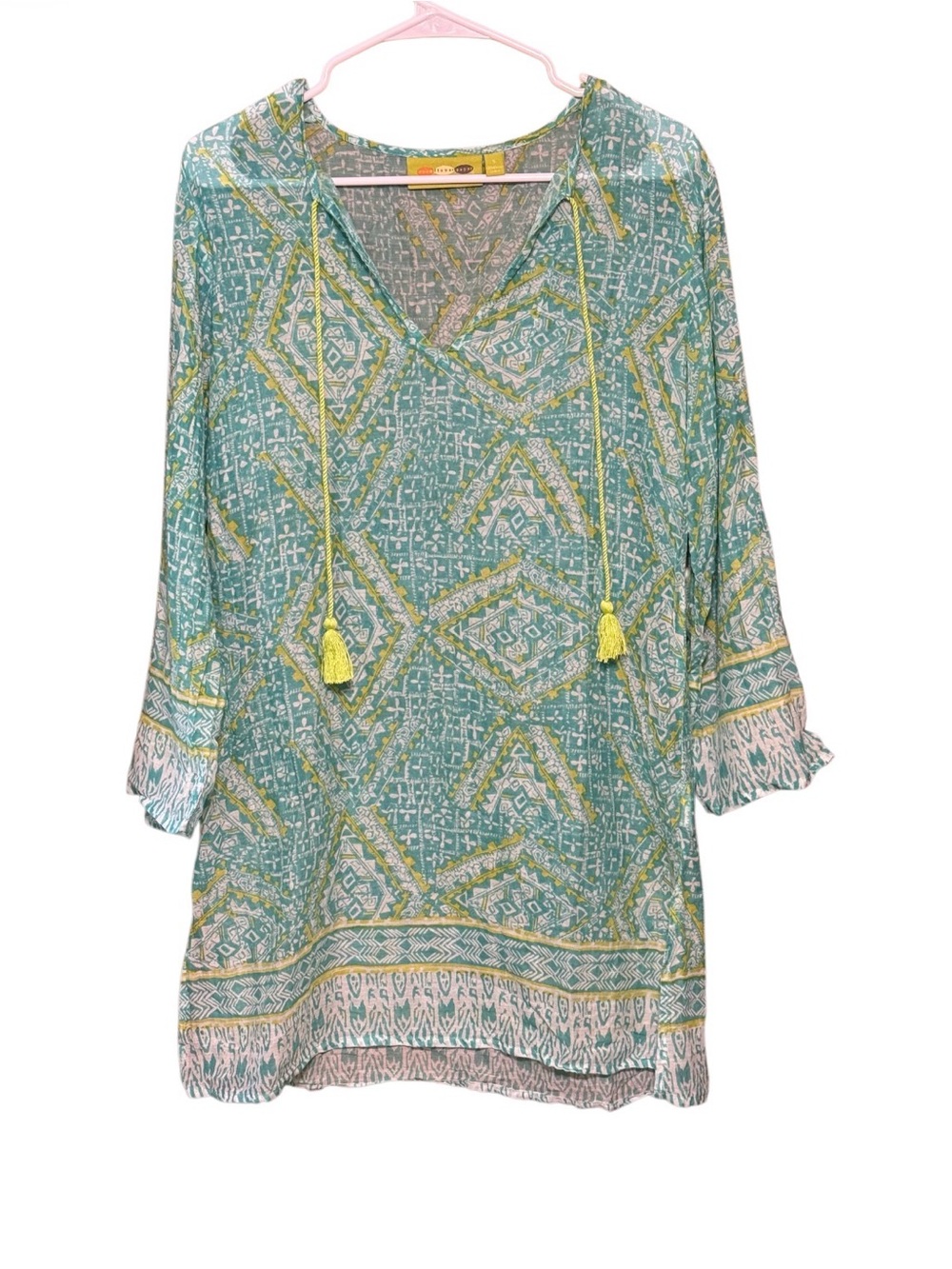 Rock Flower Paper Cotton Swim Cover Up Small Tassel Tunic - Picture 2 of 3